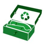 Das grüne Icon mit dem Schuhkarton und dem recycle Zeichen steht für recycelte Verpackung.